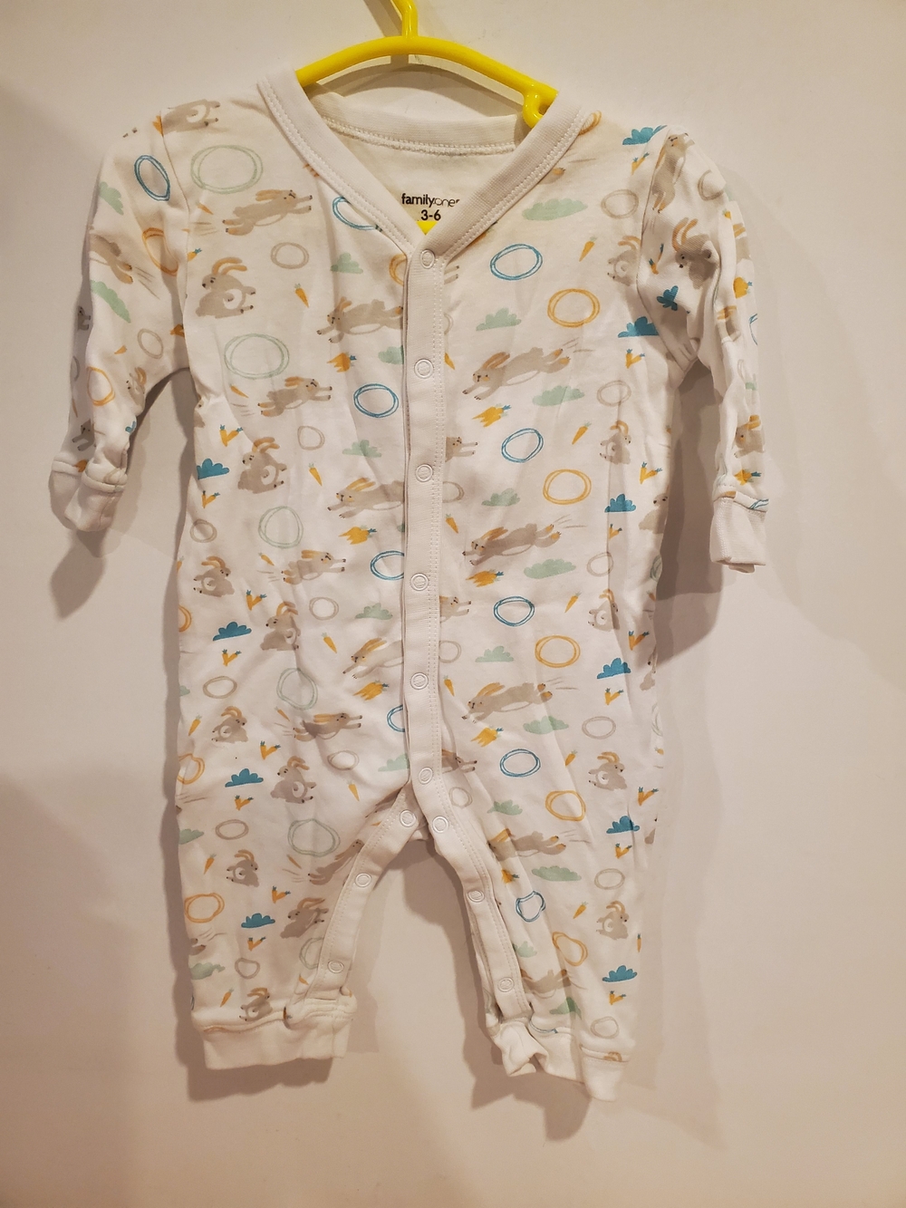3-6 Month White Bunny Print Baby One-Piece Romper